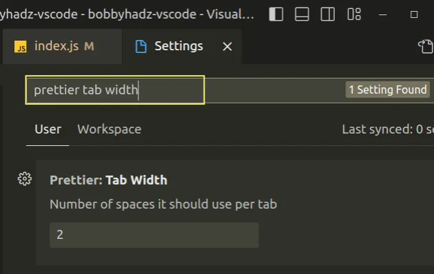 set prettier indentation level in vs code