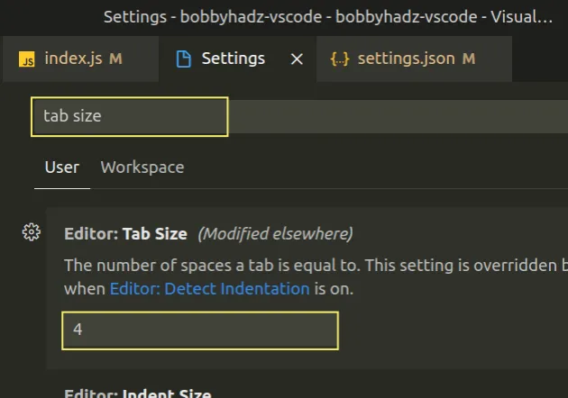 Change The Indentation In VS Code 2 Or 4 Spaces Tab Size Bobbyhadz