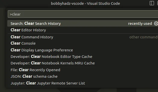 vscode clear other history