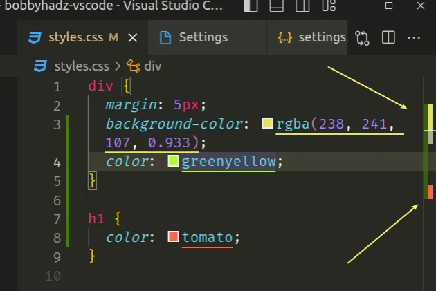 colors are also shown in sidebar