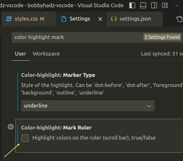 disable color highlight mark ruler