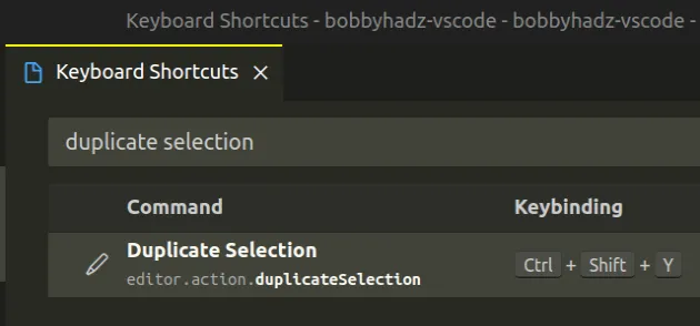keyboard shortcut for duplicate selection