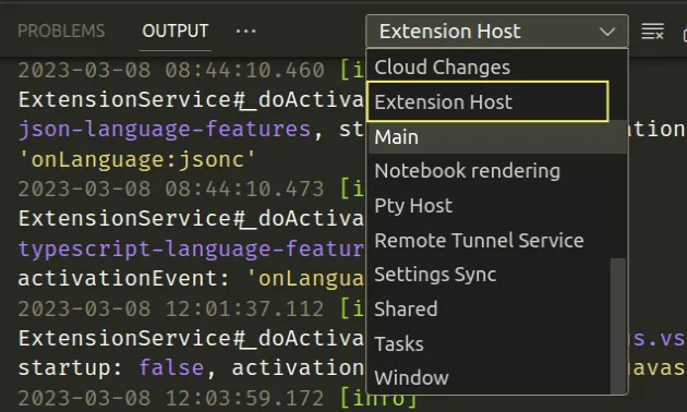 click dropdown select extension host