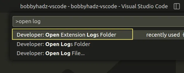 developer open extension logs folder