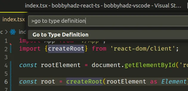 go to type definition command palette