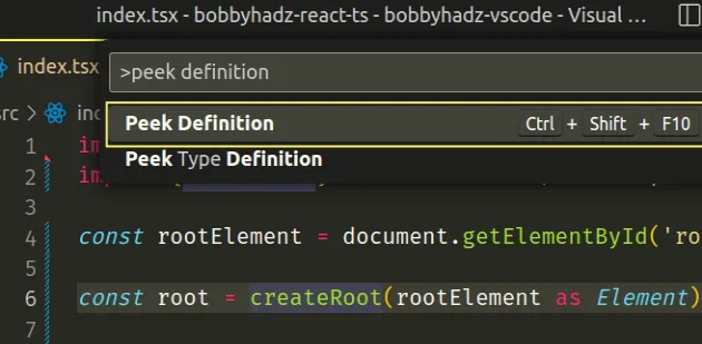peek definition command palette