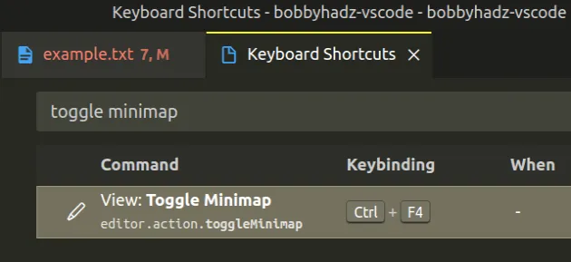 custom keyboard shortcut toggle minimap