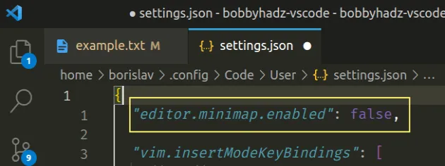 hide show minimap in settings json