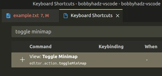 set keyboard shortcut toggle minimap