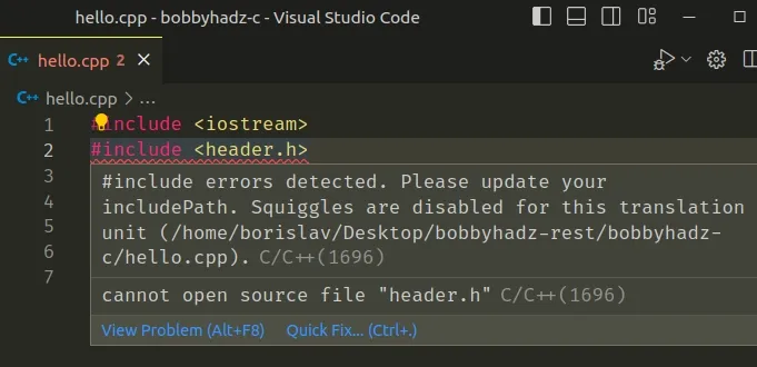 include errors detected. Please update your includePath | bobbyhadz