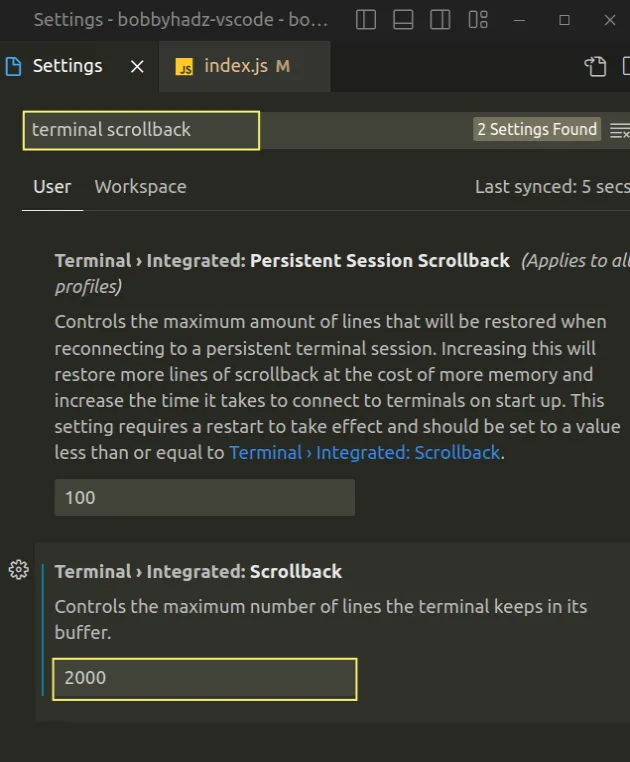 increase number of lines shown in terminal