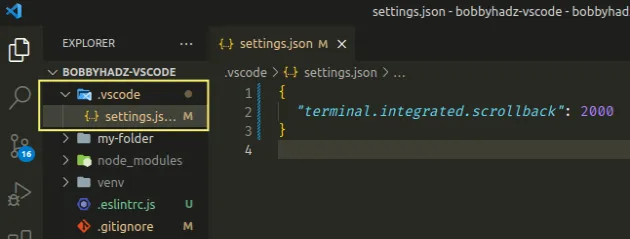 increase terminal buffer size for current project