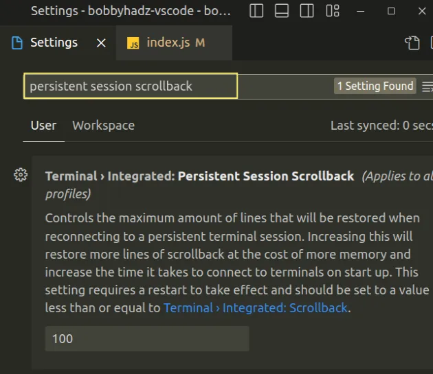 persistent session scrollback