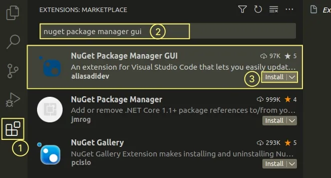 install nuget package manager gui extension