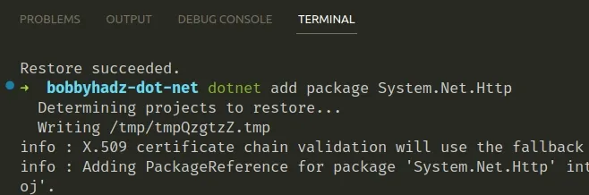 install nuget package using terminal