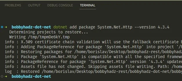 install specific version of nuget package using terminal