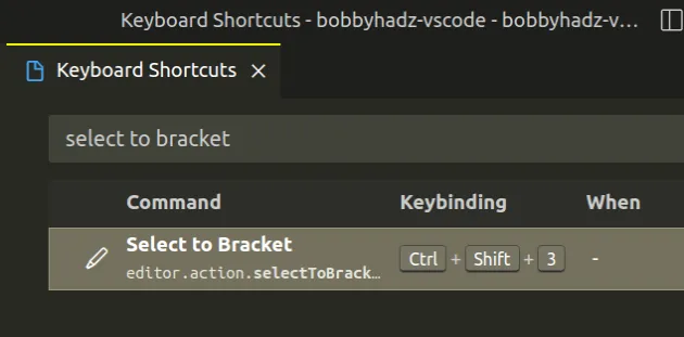 set custom shortcut for select to bracket