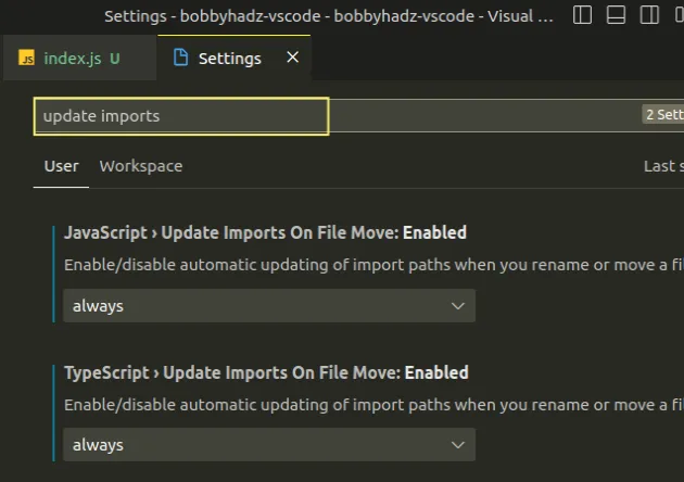 update imports on file move settings