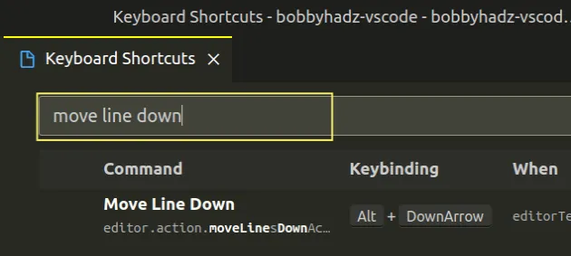 change keyboard shortcut move line down