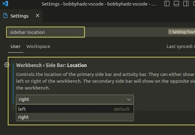 change sidebar location in settings