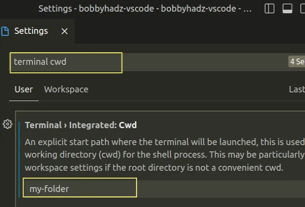 change terminal current working directory vscode
