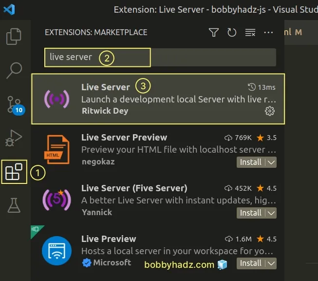 make sure live server is installed and enabled