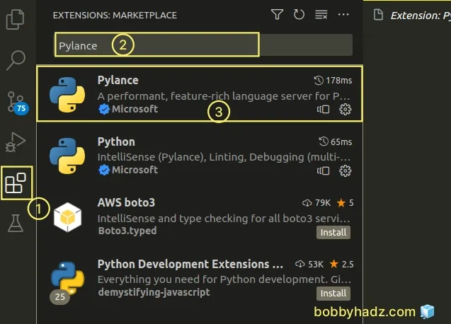 install pylance extension