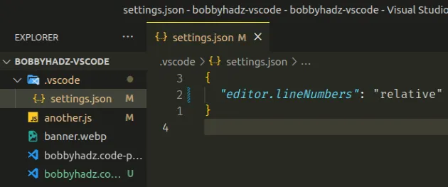 enable relative line numbers in local settings json