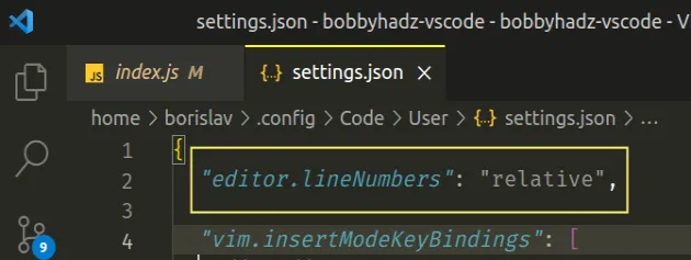 set editor line numbers to relative