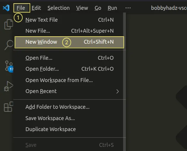 click file select new window