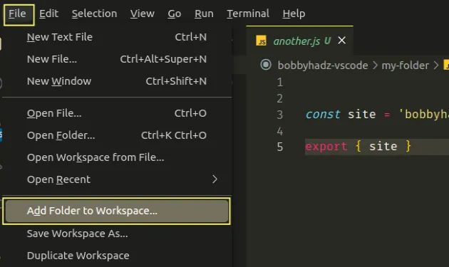 file add folder to workspace