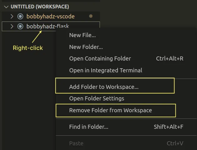 right click to add or remove to workspace