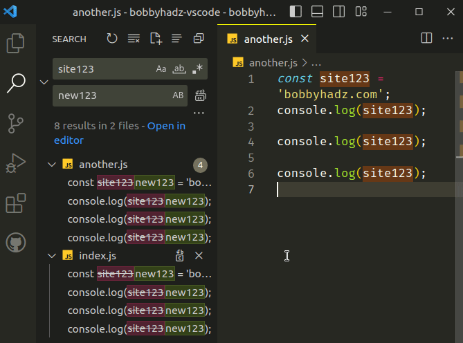 replace all occurrences in specific file