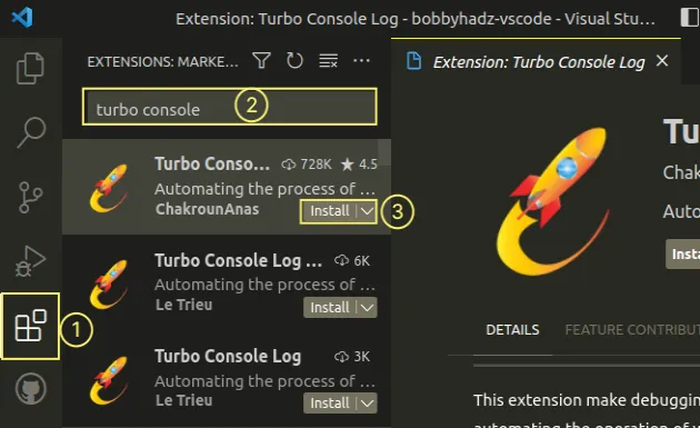 install turbo console log