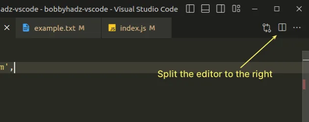split editor to the right using icon