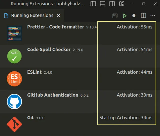 check activation time of extensions