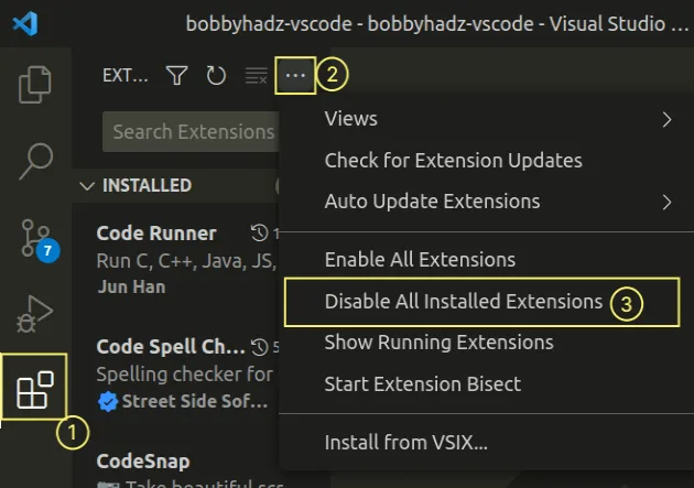 disable all installed extensions