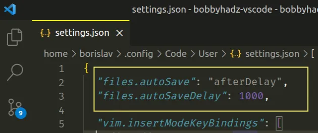 enable disable auto save settings json