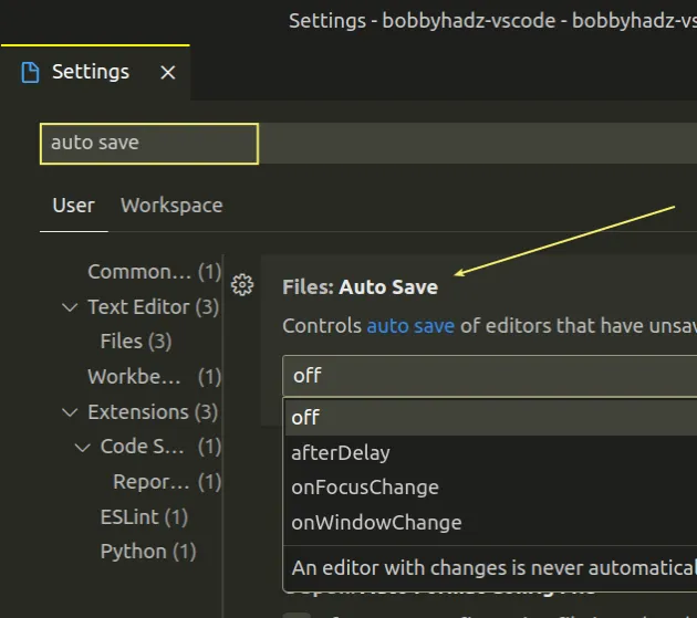 enable or disable auto save in settings
