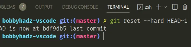 undo last commit using hard reset