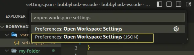 open workspace settings json