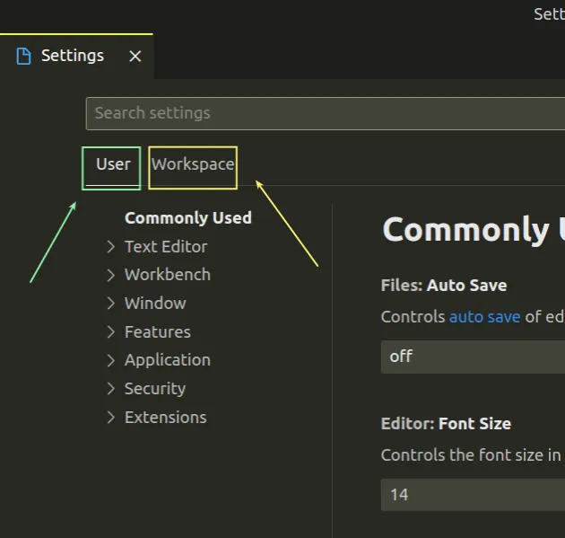 user vs workspace settings