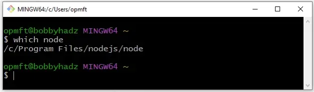 using which command on windows in git bash