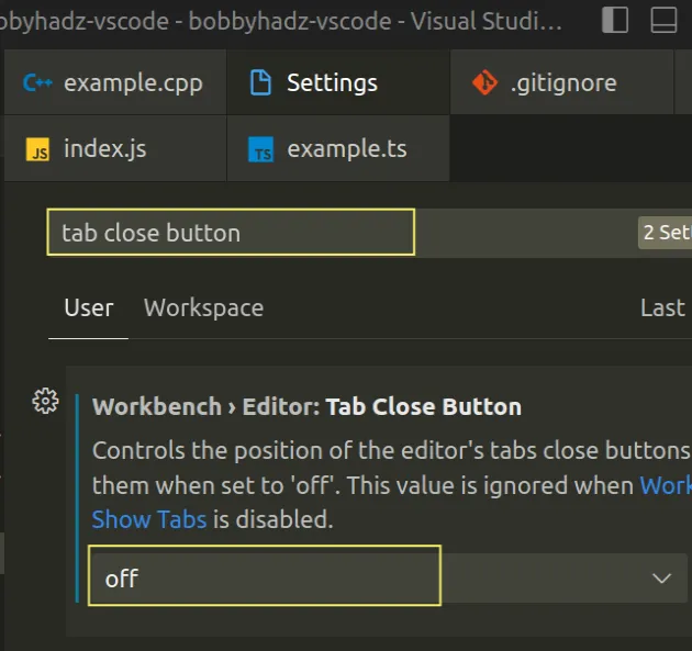 vscode hide tab close buttons