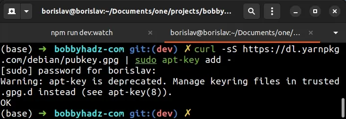 get updated key using curl and apt key add