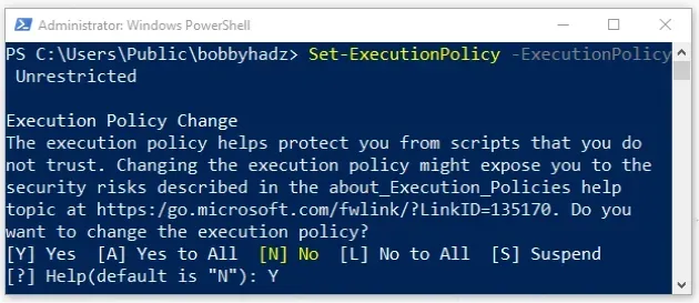 set execution policy unrestricted