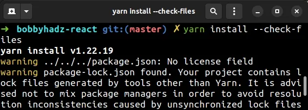 yarn install check files