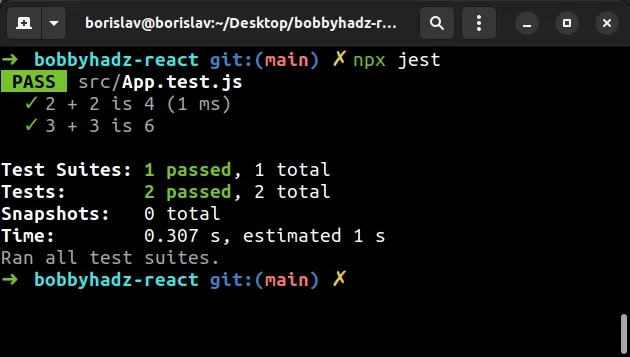 both tests pass without describe