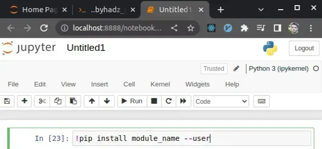 jupyter notebook install with user option