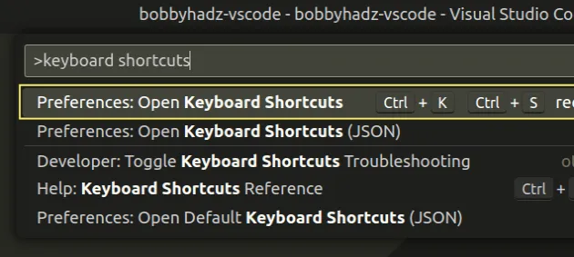 preferences open keyboard shortcuts